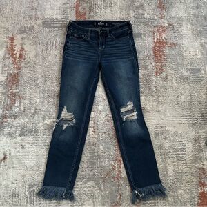 Hollister Low Rise Dark Blue Distressed Cropped Jeans